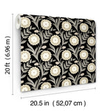 Lillian Black Floral Vine Peel & Stick Wallpaper with Farmhouse Floral Pattern - York PSW1581RL