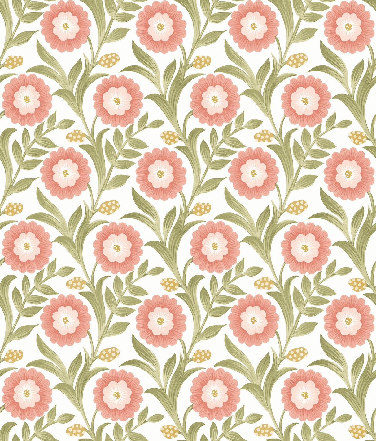 Lillian Pink Floral Vine Peel & Stick Wallpaper with Farmhouse Floral Pattern - York PSW1582RL