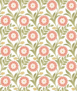 Lillian Pink Floral Vine Peel & Stick Wallpaper with Farmhouse Floral Pattern - York PSW1582RL