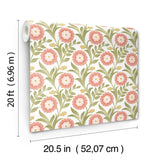 Lillian Pink Floral Vine Peel & Stick Wallpaper with Farmhouse Floral Pattern - York PSW1582RL