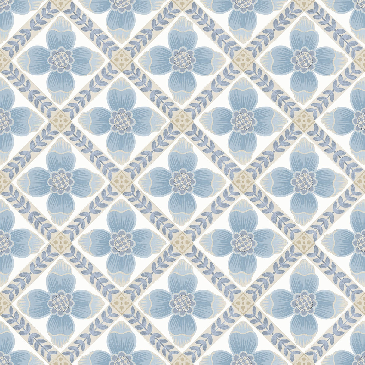 Mimi Blue Quilted Floral Peel & Stick Wallpaper with Farmhouse Style - York PSW1583RL
