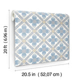 Mimi Blue Quilted Floral Peel & Stick Wallpaper with Farmhouse Style - York PSW1583RL