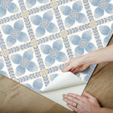 Mimi Blue Quilted Floral Peel & Stick Wallpaper with Farmhouse Style - York PSW1583RL