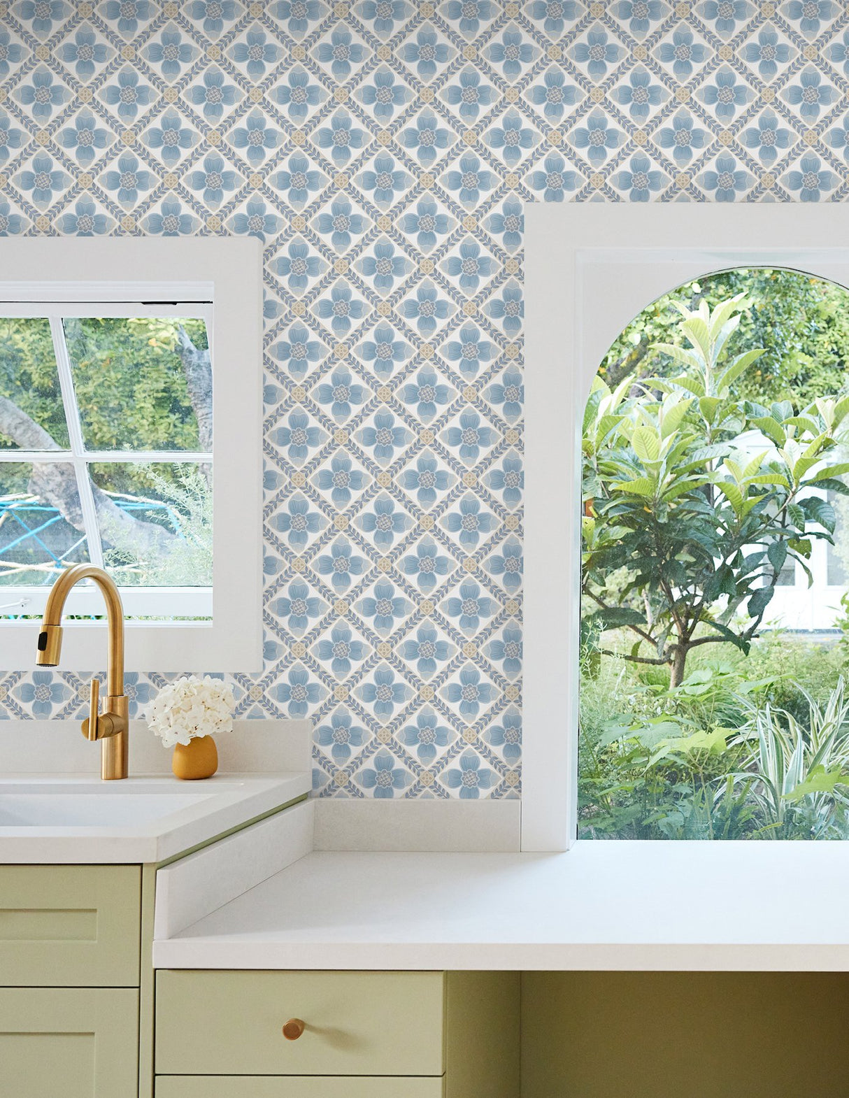 Mimi Blue Quilted Floral Peel & Stick Wallpaper with Farmhouse Style - York PSW1583RL
