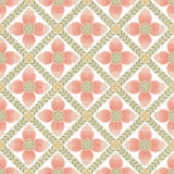 Mimi Coral Quilted Floral Peel & Stick Wallpaper with Farmhouse Floral Motif - York PSW1584RL
