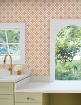 Mimi Coral Quilted Floral Peel & Stick Wallpaper with Farmhouse Floral Motif - York PSW1584RL