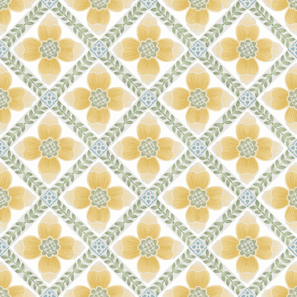 Mimi Yellow Quilted Floral Peel & Stick Wallpaper with Farmhouse Floral Pattern - York PSW1585RL