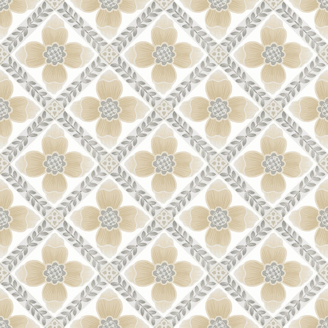 Mimi Neutral Quilted Floral Peel & Stick Wallpaper with Farmhouse Floral Motif - York PSW1586RL
