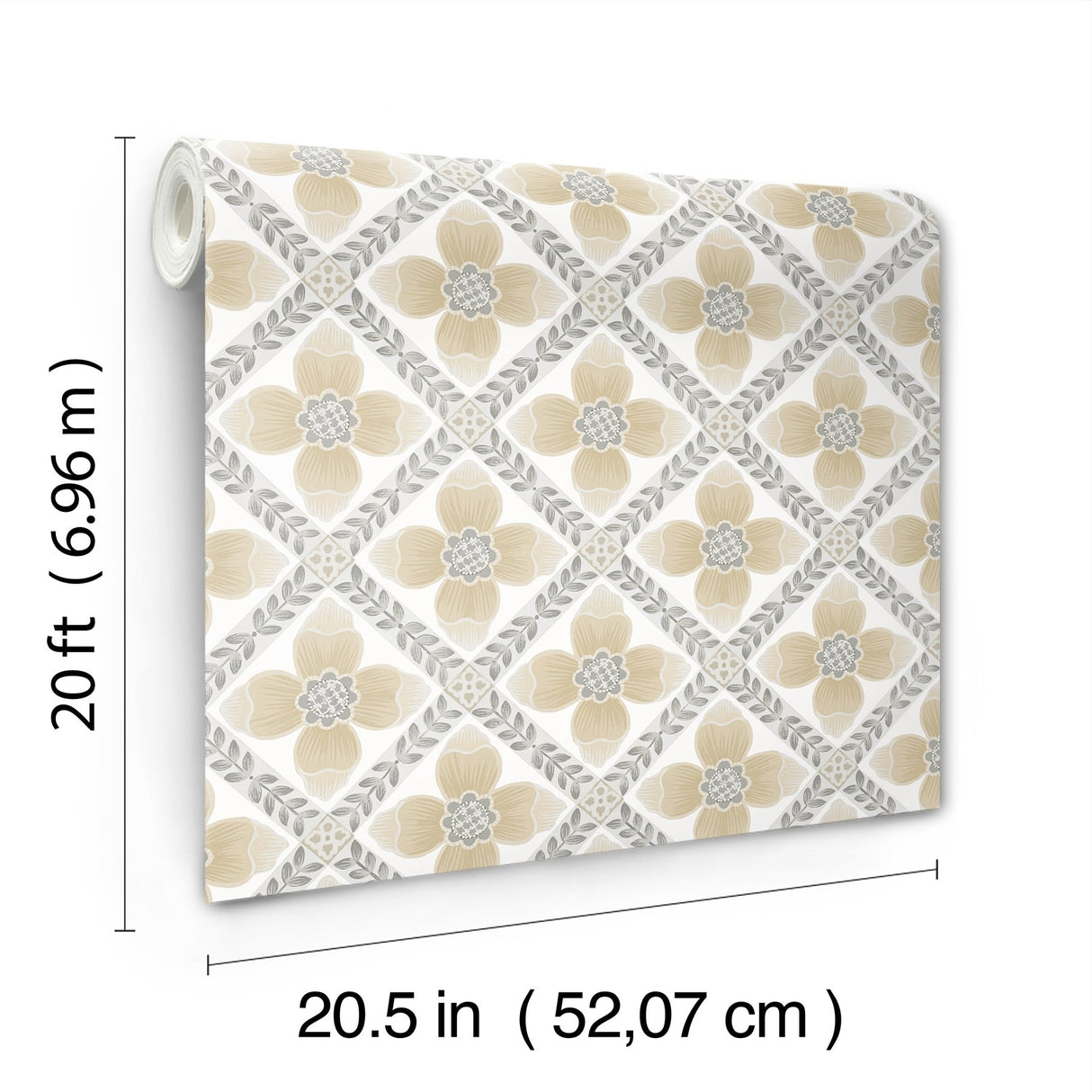 Mimi Neutral Quilted Floral Peel & Stick Wallpaper with Farmhouse Floral Motif - York PSW1586RL