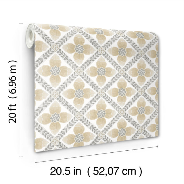 Mimi Neutral Quilted Floral Peel & Stick Wallpaper with Farmhouse Floral Motif - York PSW1586RL