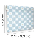 Stardust Blue Checkerboard Peel & Stick Wallpaper with Bohemian Small Prints Pattern - York PSW1588RL