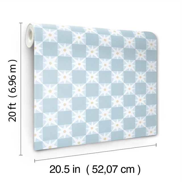 Stardust Blue Checkerboard Peel & Stick Wallpaper with Bohemian Small Prints Pattern - York PSW1588RL