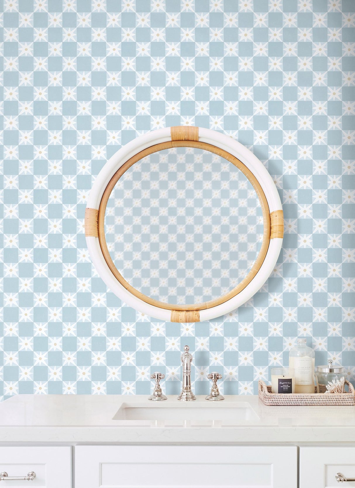 Stardust Blue Checkerboard Peel & Stick Wallpaper with Bohemian Small Prints Pattern - York PSW1588RL