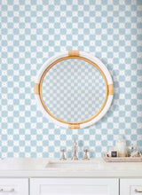 Stardust Blue Checkerboard Peel & Stick Wallpaper with Bohemian Small Prints Pattern - York PSW1588RL