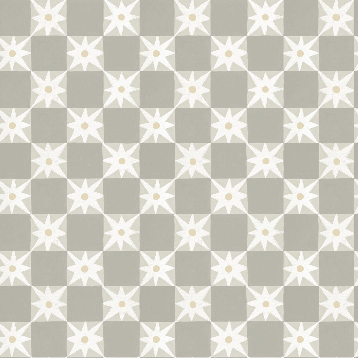 Stardust Warm Grey Checkerboard Peel & Stick Wallpaper with Hand-Painted Star Motif - York PSW1589RL