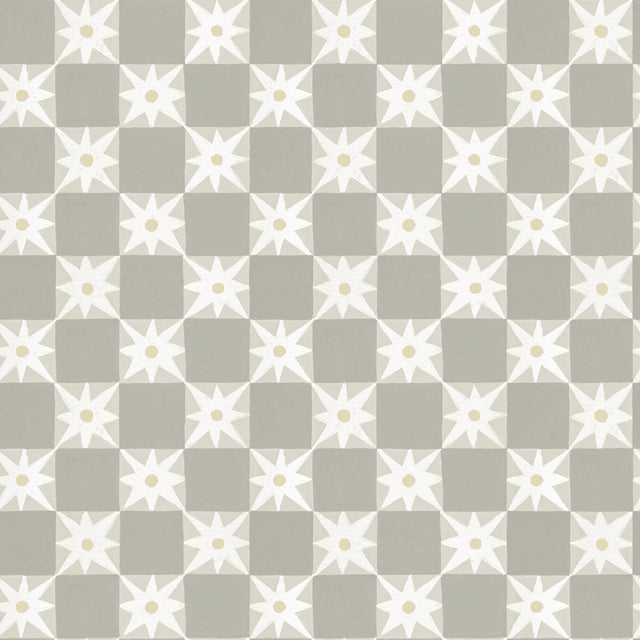 Stardust Warm Grey Checkerboard Peel & Stick Wallpaper with Hand-Painted Star Motif - York PSW1589RL