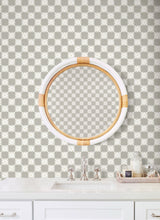 Stardust Warm Grey Checkerboard Peel & Stick Wallpaper with Hand-Painted Star Motif - York PSW1589RL