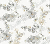 Blossom Fling Steel Peel and Stick Wallpaper by Candice Olson PSW1600RL - Modern Watercolor Floral Design in Grey and Taupe