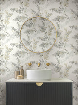 Blossom Fling Steel Peel and Stick by Candice Olson Modern Watercolor Botanical Floral Non Woven Removable Wallpaper Simply Candice - PSW1600RL