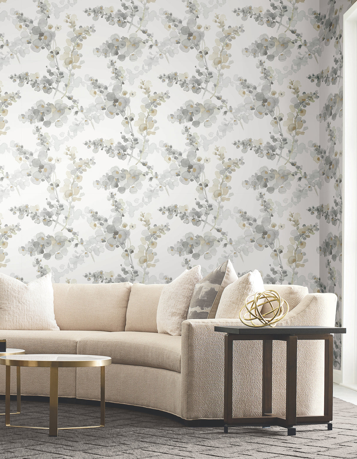 Blossom Fling Steel Peel and Stick by Candice Olson Modern Watercolor Botanical Floral Non Woven Removable Wallpaper Simply Candice - PSW1600RL