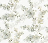 Blossom Fling Mineral Green Peel and Stick Wallpaper by Candice Olson PSW1601RL - Watercolor Botanical Floral in Greens, Teal and Grey