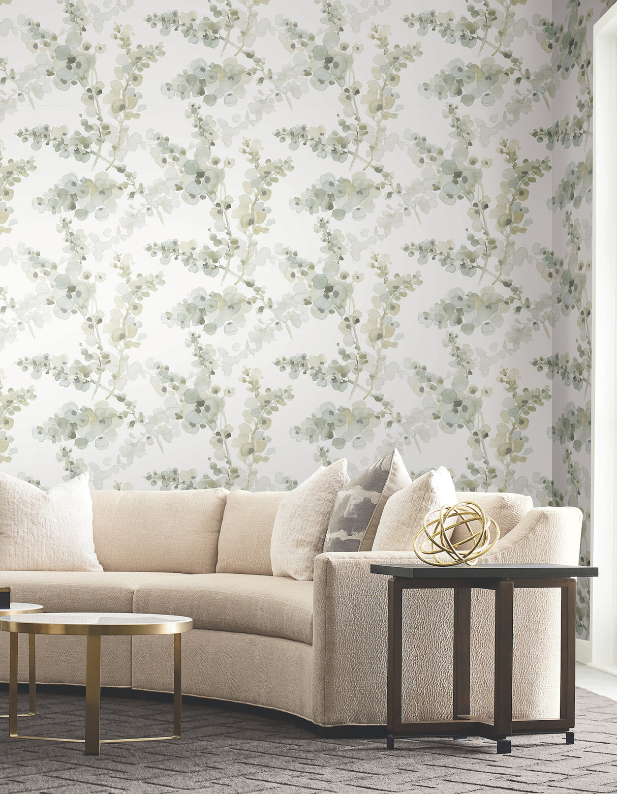 Blossom Fling Mineral Green by Candice Olson Modern Watercolor Botanical Floral Peel and Stick Non Woven Wallpaper 27 in x 20 ft - PSW1601RL
