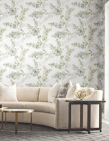 Blossom Fling Mineral Green by Candice Olson Modern Watercolor Botanical Floral Peel and Stick Non Woven Wallpaper 27 in x 20 ft - PSW1601RL