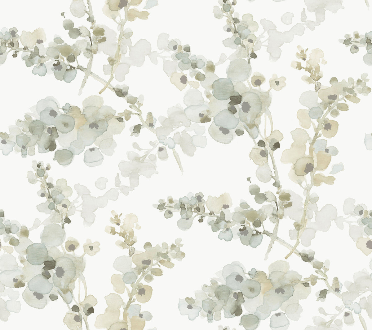 Blossom Fling Mineral Green Peel and Stick Wallpaper by Candice Olson PSW1601RL - Watercolor Botanical Floral in Greens, Teal and Grey