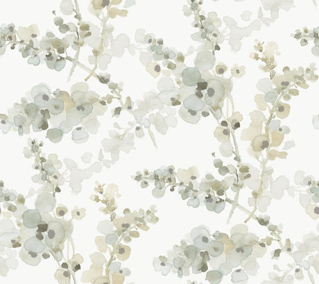 Blossom Fling Mineral Green Peel and Stick Wallpaper by Candice Olson PSW1601RL - Watercolor Botanical Floral in Greens, Teal and Grey
