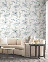 Blossom Fling Blue Candice Olson Modern Watercolor Botanical Floral Non Woven Peel and Stick Wallpaper Simply Candice Collection PSW1602RL
