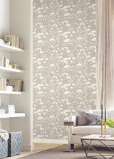 Botanical Fantasy Soft Taupe Peel and Stick Non Woven Wallpaper 27-in by 20-ft Farmhouse Wildflower by Candice Olson Simply Candice - PSW1605RL