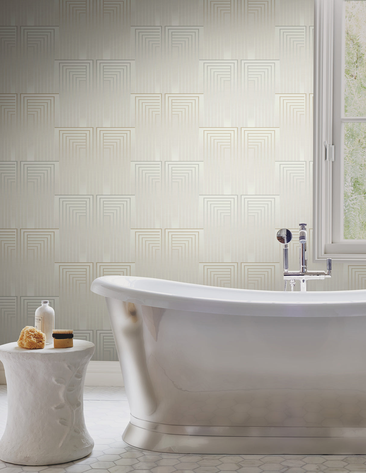Vanishing Silver and Gold by Candice Olson Geometric Art Deco Peel and Stick Non Woven Wallpaper Simply Candice Collection - PSW1608RL