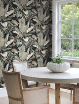 Tropical Cabana Black Peel and Stick Non Woven Wallpaper by Candice Olson Simply Candice Premium Botanical Tropical Leaf Collection - PSW1614RL