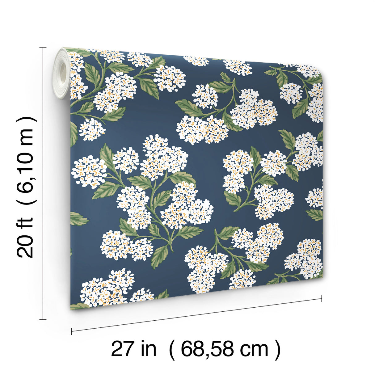 Hydrangea Navy & White by Rifle Paper Co. Peel & Stick Wallpaper- York Wallcoverings PSW1619RL