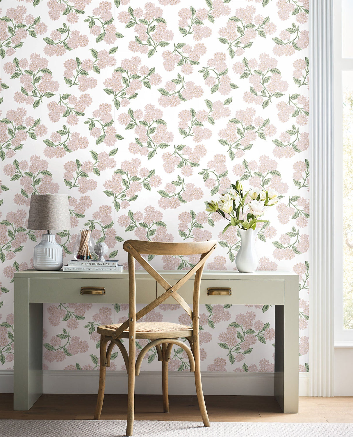 Hydrangea Pink & White by Rifle Paper Co. Peel & Stick Wallpaper – York Wallcoverings PSW1620RL