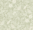 Rifle Paper Co. Pomegranate Pistachio peel & stick wallpaper, white botanical fruit pattern on green, 27 in x 20 ft roll