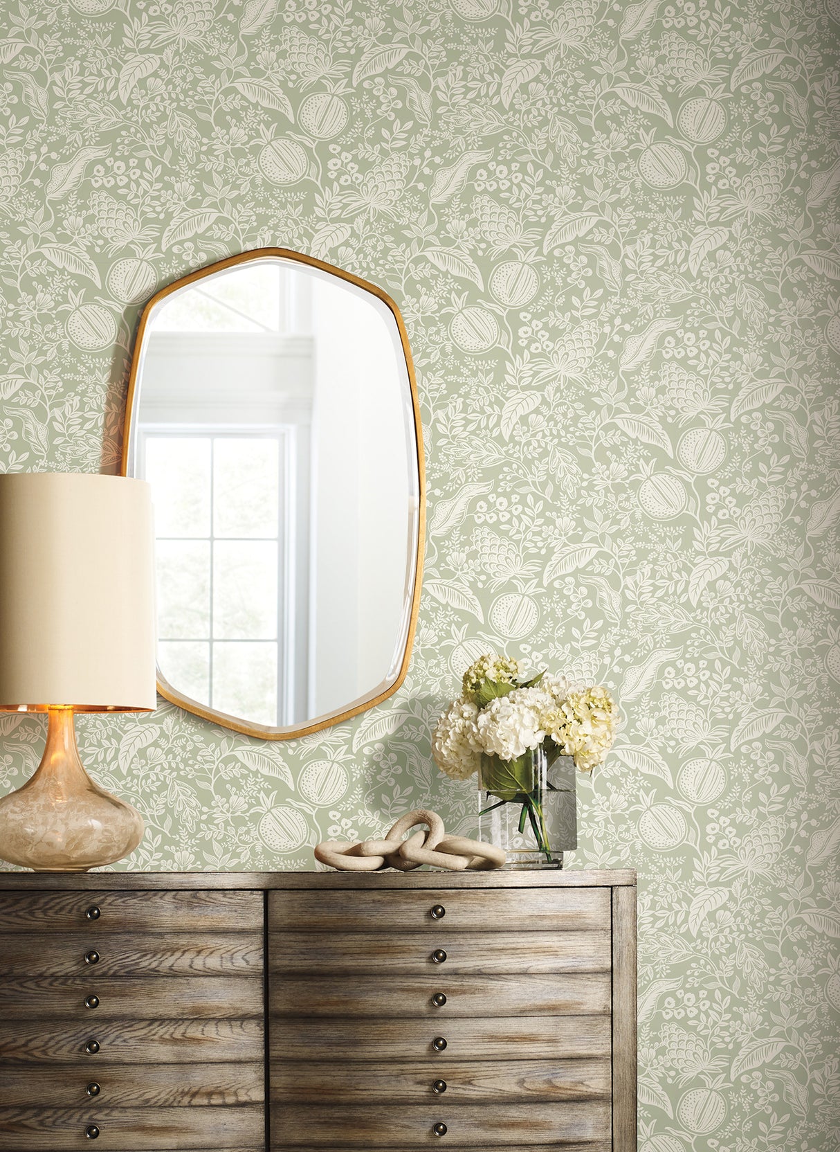 Pomegranate Pistachio by Rifle Paper Co. Peel & Stick Wallpaper- York Wallcoverings PSW1630RL