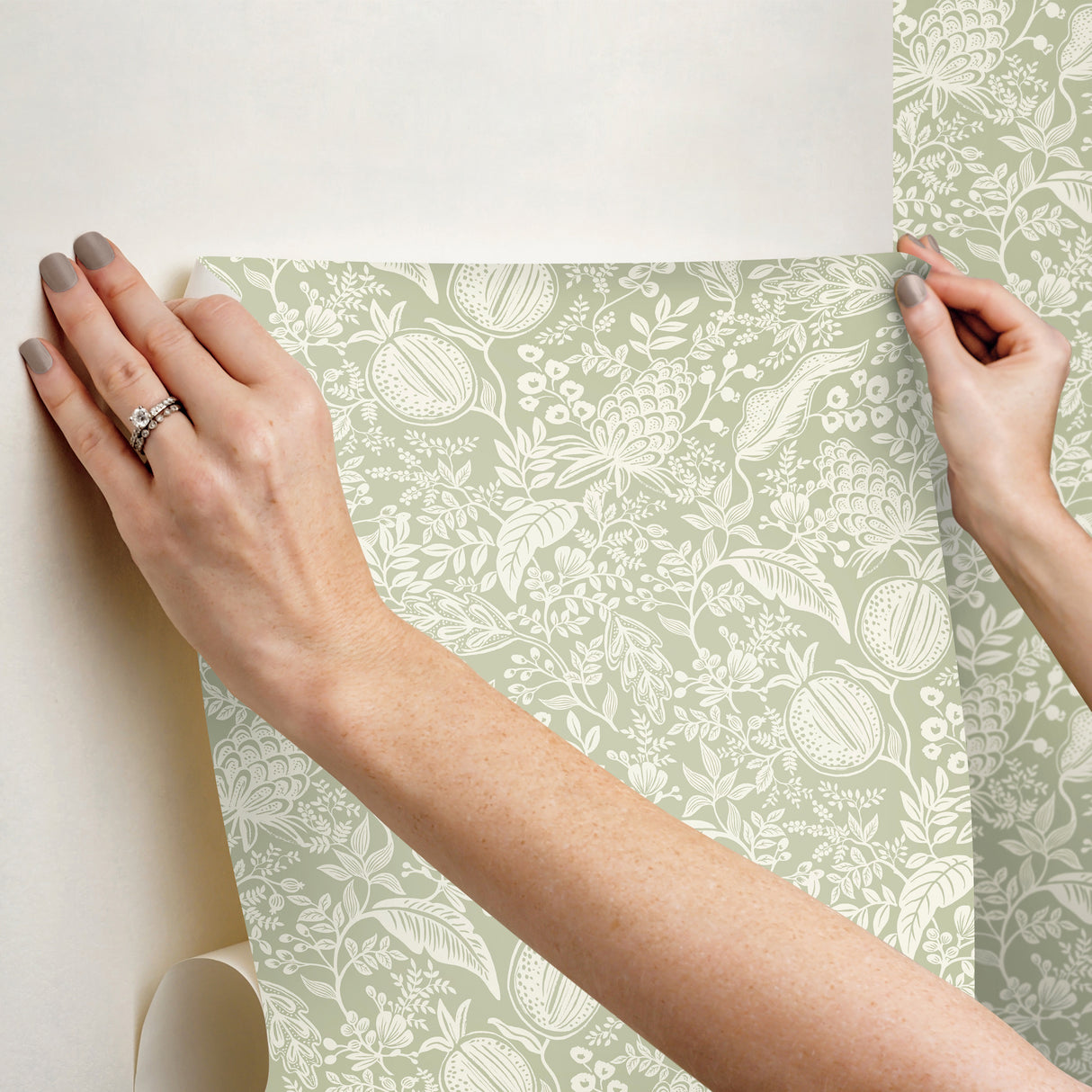 Pomegranate Pistachio by Rifle Paper Co. Peel & Stick Wallpaper- York Wallcoverings PSW1630RL