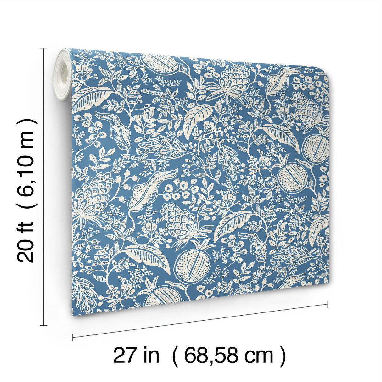 Pomegranate Blue & Ivory by Rifle Paper Co. 27 in x 20 ft Peel & Stick Wallpaper – York Wallcoverings PSW1631RL