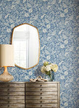 Pomegranate Blue & Ivory by Rifle Paper Co. 27 in x 20 ft Peel & Stick Wallpaper – York Wallcoverings PSW1631RL