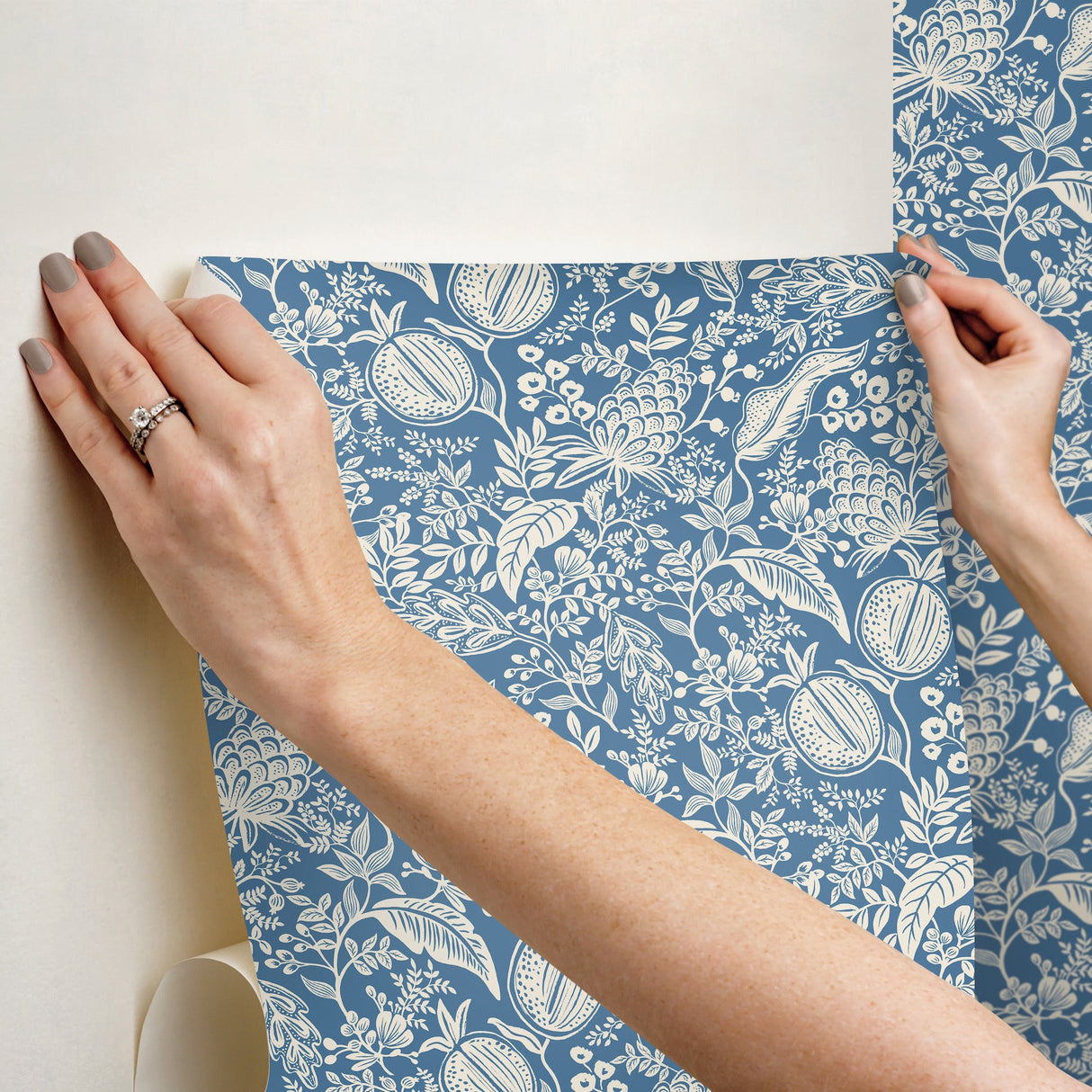Pomegranate Blue & Ivory by Rifle Paper Co. 27 in x 20 ft Peel & Stick Wallpaper – York Wallcoverings PSW1631RL