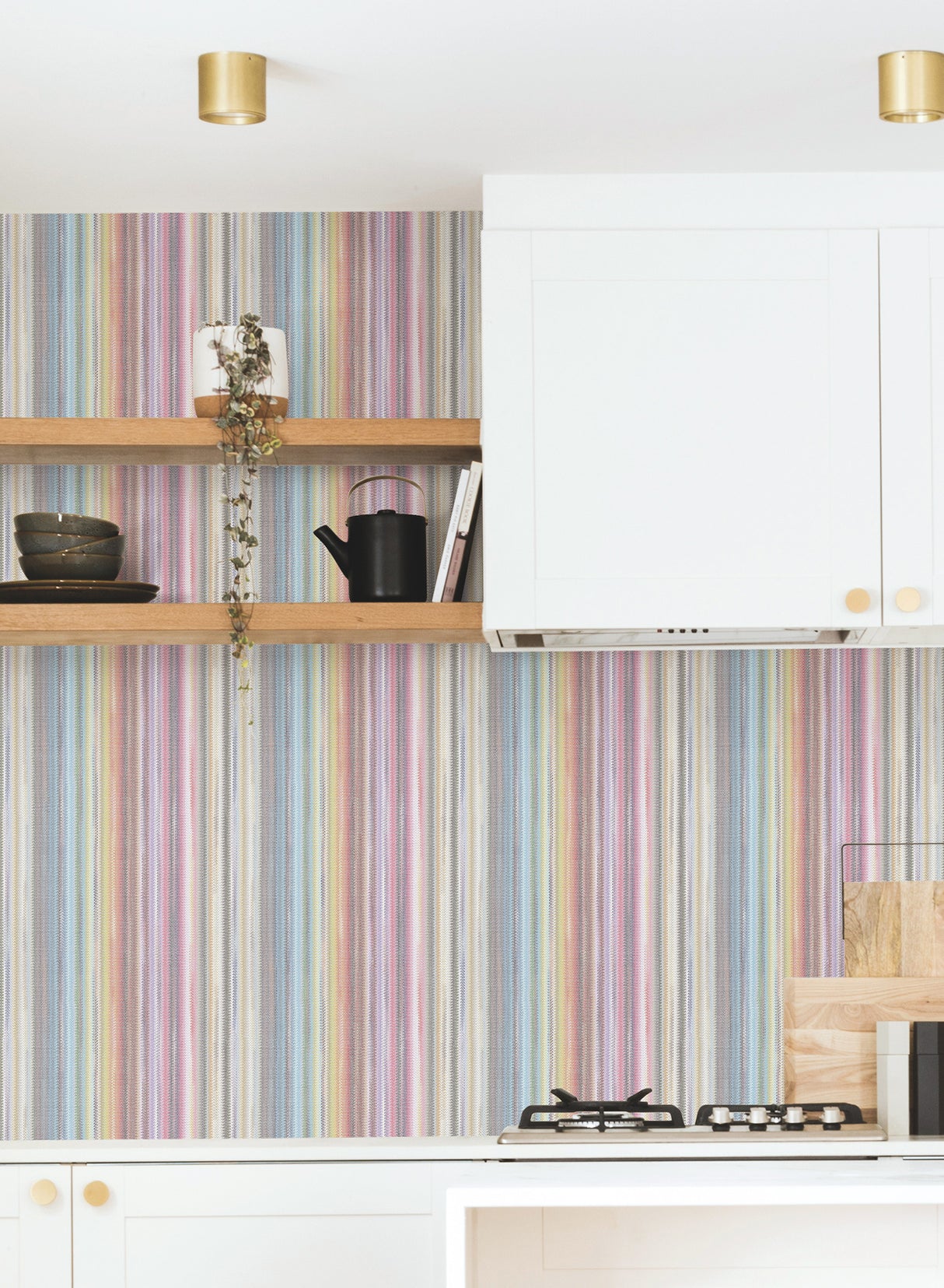 Striped Sunset Rainbow by York Wallcoverings Missoni Collection Bohemian Colorful Stripe Peel and Stick Wallpaper 27in x 20ft Roll - PSW1633RL