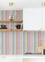 Striped Sunset Rainbow by York Wallcoverings Missoni Collection Bohemian Colorful Stripe Peel and Stick Wallpaper 27in x 20ft Roll - PSW1633RL