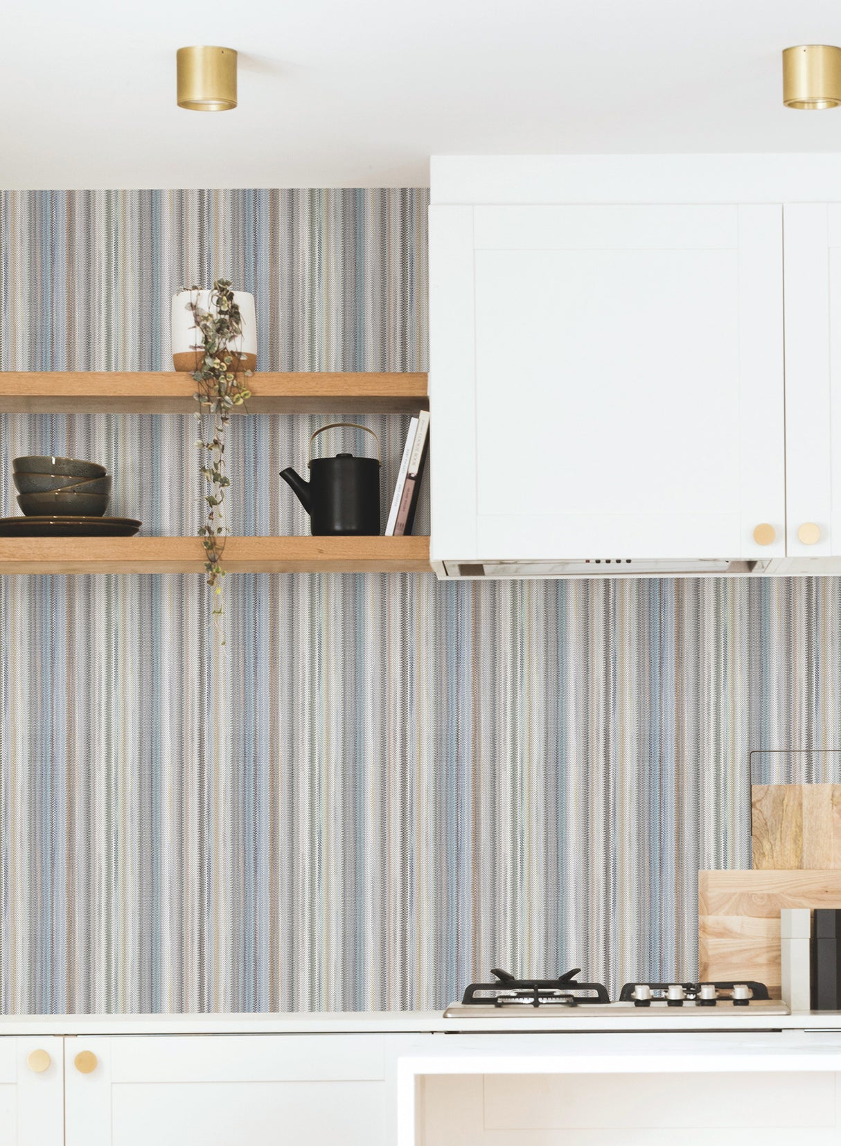 Striped Sunset Blue Grey Peel and Stick Wallpaper by York Wallcoverings Missoni Stripe - PSW1634RL
