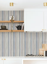 Striped Sunset Blue Grey Peel and Stick Wallpaper by York Wallcoverings Missoni Stripe - PSW1634RL