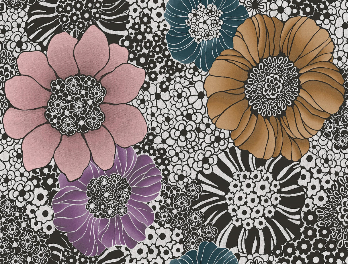 Anemones Black Peel & Stick Wallpaper by York Wallcoverings PSW1638RL