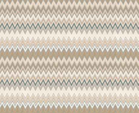 Zig Zag Green Peel and Stick Wallpaper by York Wallcoverings PSW1642RL - Chevron pattern in beige, teal, and green tones from the Missoni PSWP Collection
