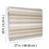 Zig Zag Green Beige and Teal by York Wallcoverings Missoni PSWP Chevron Transitional Peel and Stick Non Woven Wallpaper Roll - PSW1642RL