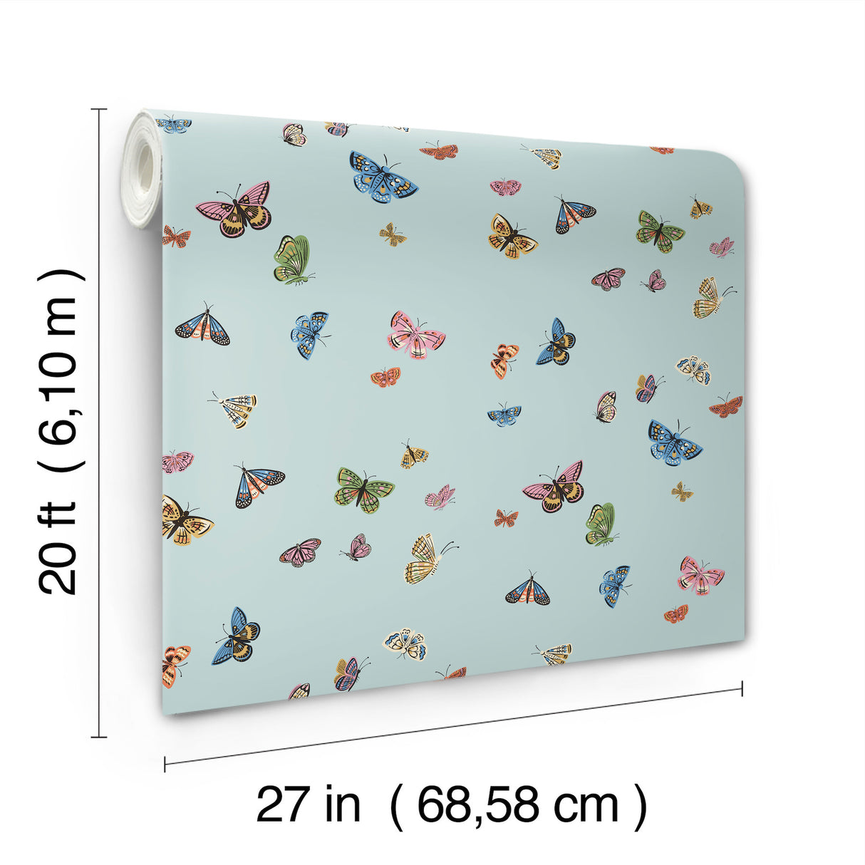 Butterfly House Light Blue by Rifle Paper Co. Whimsical Butterfly Peel & Stick Non Woven Wallpaper, 27 in x 20 ft Roll - PSW1650RL