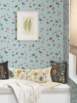 Butterfly House Light Blue by Rifle Paper Co. Whimsical Butterfly Peel & Stick Non Woven Wallpaper, 27 in x 20 ft Roll - PSW1650RL